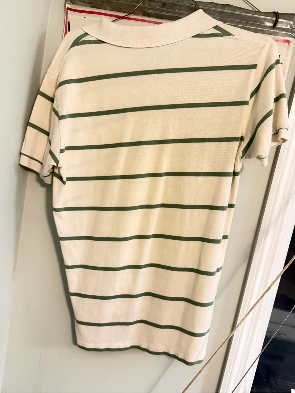 Ralph Lauren Cream Polo with Green Stripes and Pony Logo